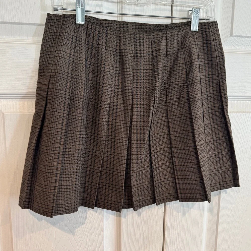 Vintage Tracy Evans Womens Brown Plaid Pleated Mini Skirt SZ 11 Heritage Preppy - Picture 8 of 10